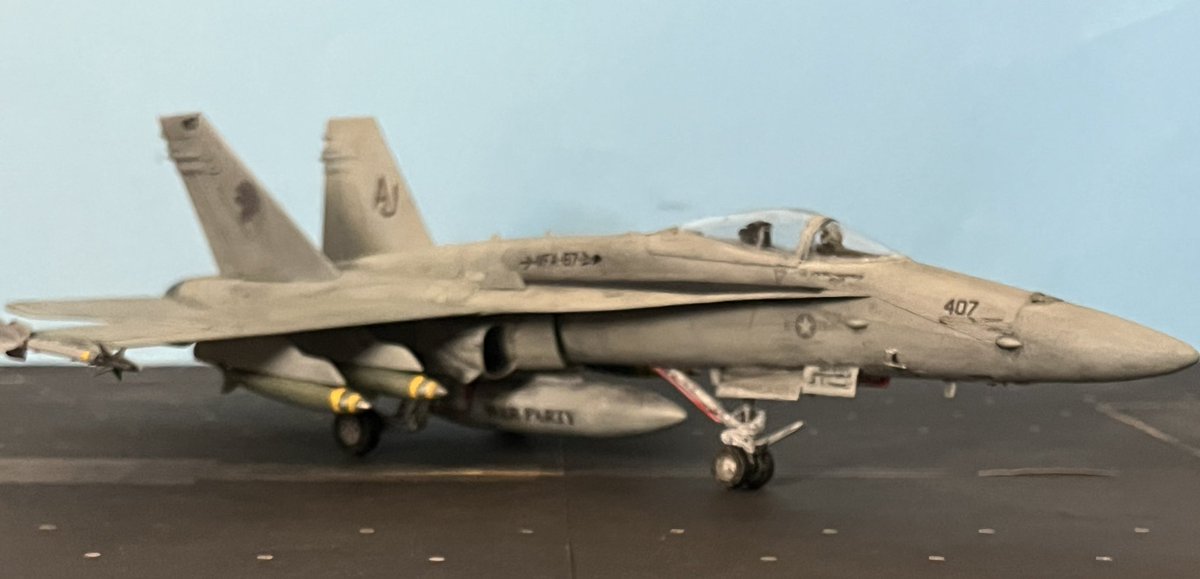 CowboyShepherd2's tweet photo. 16th build of 2026. Revell 1/48 FA-18C Hornet, built for a former shipmate who was a Plane Captain when I was flying with VFA-87. First model I’ve done with 100% homemade decals. 🤠 https://t.co/xgRIw0jGpF