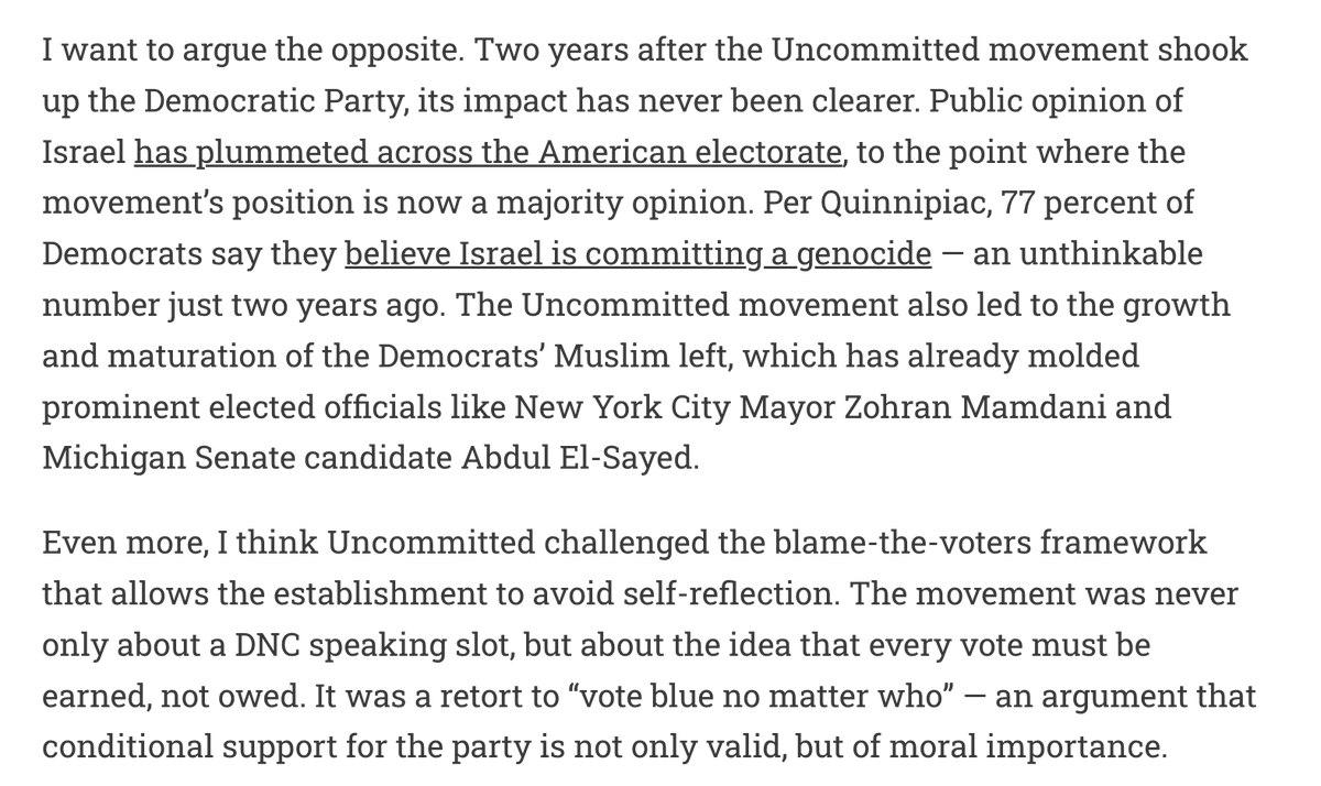 AsteadWH's tweet photo. One thing I think has been memory-holed: the optimism surrounding VP Kamala Harris at the 2024 DNC convention was directly tied that she'd break from Biden's unconditional support of Israel

And the party's decision to not let a Palestinian speaker on stage served as the first signs that, in many ways, the Harris candidacy would not be substantively different than Biden's was 

https://t.co/ifas12cE4V