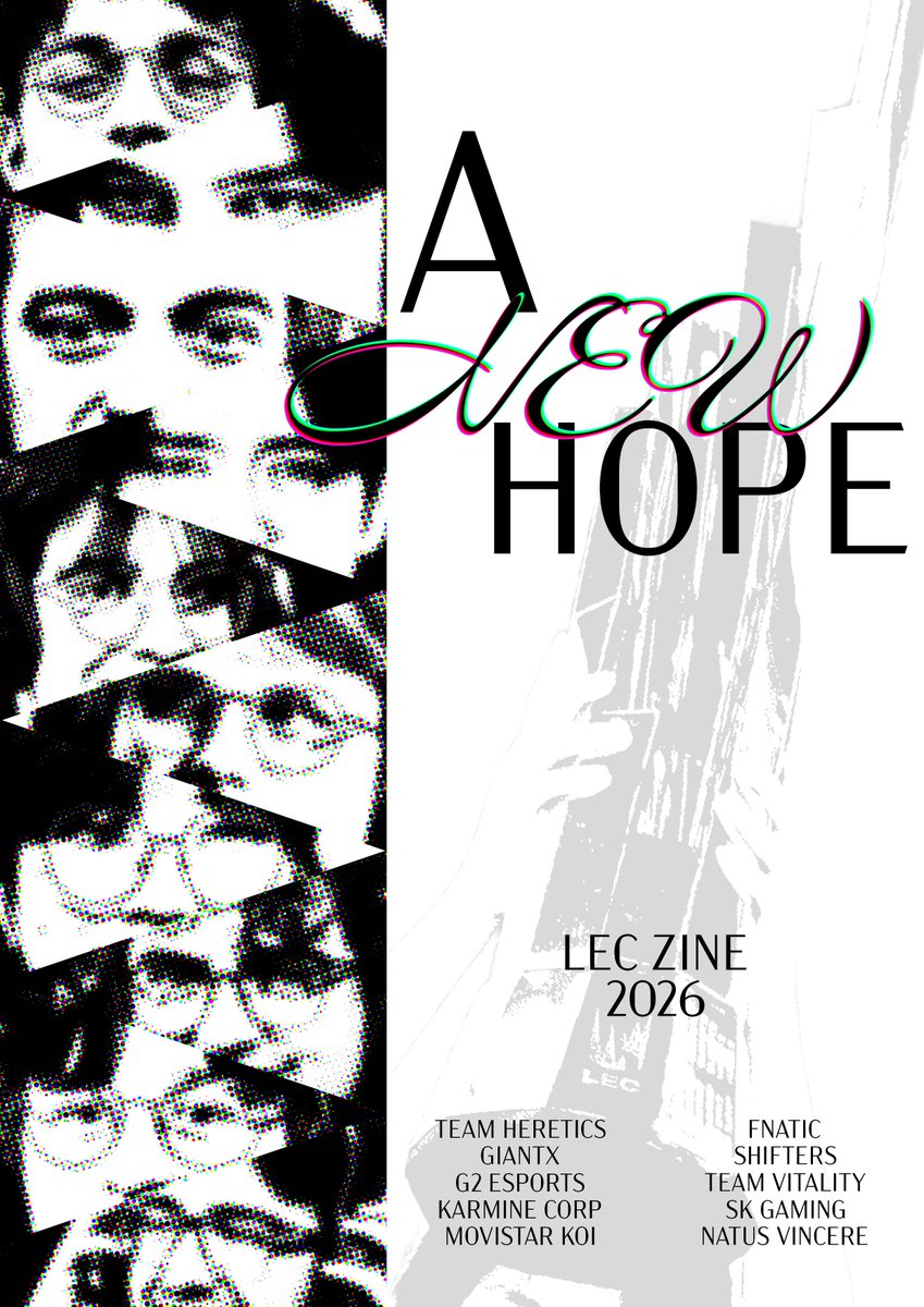 lec_zine's tweet photo. ITS HERE! Introducing "A New Hope" the LEC Zine for 2026. 25+ artists, designers, and photographers worked together to create this for the LEC Fans. Highlighting the Winter and Spring splits, the zine shows players, teams, talent and more! https://t.co/mAwiIyR4eF