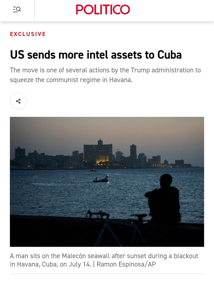 DvidTwit's tweet photo. 👉@politico reports that "US sends more Intel assets to Cuba".

This comes a day after Rubio called Cuba an "influence and espionage superpower".

Irony is dead. https://t.co/EEN6nzXo1u