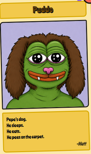 ch0senbygod5's tweet photo. This is INSANE and never been tokenized before

Matt Furie made an NFT collection named HEDZ and on the web the main outlined character is Puddo 

Puddo is Pepe's dog who sleeps, eats and pee's on the carpet

LITERAL BILLIONS

https://t.co/6Q4PtIkhK5 https://t.co/mLrpMejIjK