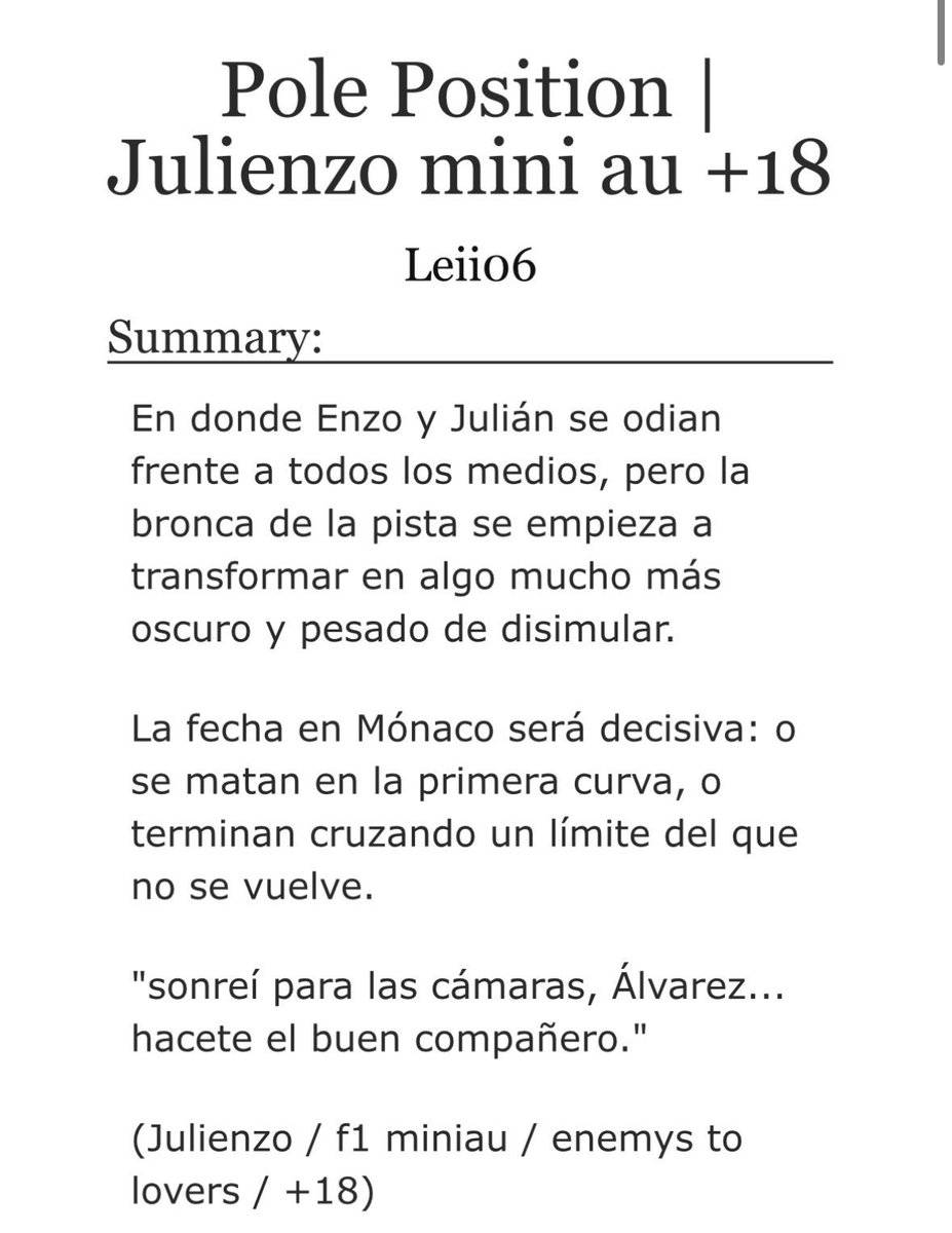 xXoKitty's tweet photo. Pole Position | #julienzo #minific +18
Actualización: tercer y último capítulo ya disponible
https://t.co/eM8VN39kJw
(Falta el epílogo) https://t.co/eYNSEgEra0
