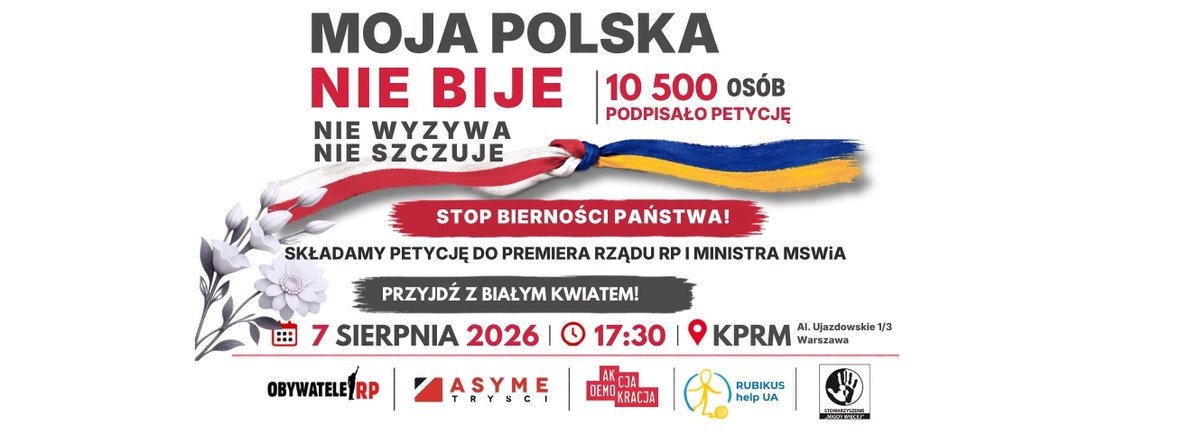 StowNIGDYWIECEJ's tweet photo. MOJA POLSKA NIE BIJE, NIE WYZYWA, NIE SZCZUJE
Nie pytamy, czy państwo potępia nienawiść.
Pytamy: co konkretnie zrobi, żeby ją zatrzymać?
- 7.08, godz. 17:30 – zgromadzenie przed KPRM
Wśród organizatorów: Stow. NIGDY WIĘCEJ @ObywateleRP @AkcjaDemokracja 
https://t.co/C0HCOgIE50 https://t.co/WuWzhW5irO