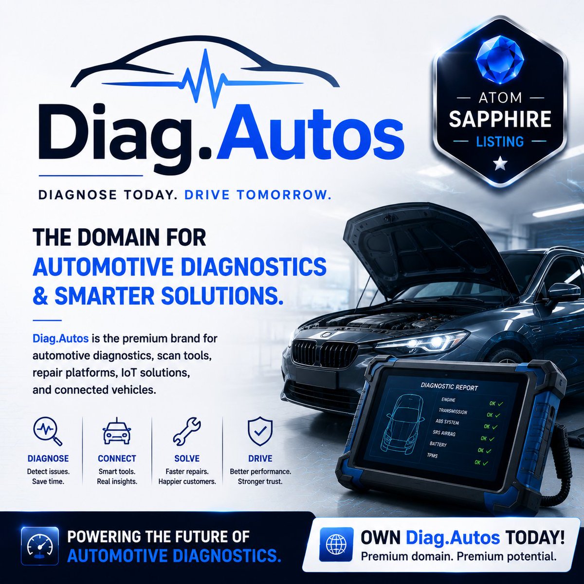 IssamDomainer's tweet photo. 🚗 https://t.co/BNTGuMhs29 is available.
The premium brand for automotive diagnostics, AI vehicle analysis, EV diagnostics, and connected car technology.
💎 Atom Sapphire Listing
Diagnose smarter. Lead the future.
#AutoTech #Diagnostics #EV #ConnectedCars #PremiumDomains https://t.co/p6aOrt28dk