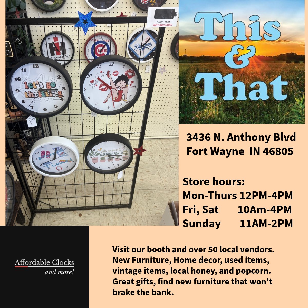 affordableclock's tweet photo. Support local, shop unique! 🌟

Slow season is here your support matters! Visit This &amp; That for ever-changing treasures perfect for everyone. Shop small, make a big impact. Follow them on Facebook for updates! https://t.co/Jub5Zu3COT

#ShopLocal #FortWayne https://t.co/mSqf3cDHor