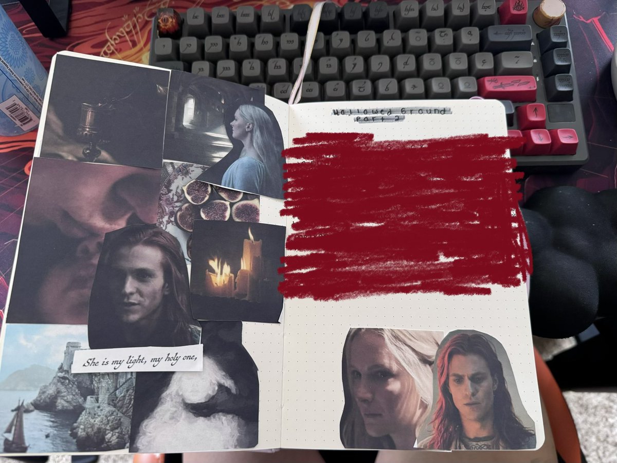 vaarians_'s tweet photo. I guess I’m back 🤷🏻‍♀️ and now that we are at part two of hollowed ground it’s time to whip out my good ole trusty planning book and plan the next chapters. Here is some vibes for what’s gonna happen through the next part 🫣🤭 https://t.co/BODElGZTie