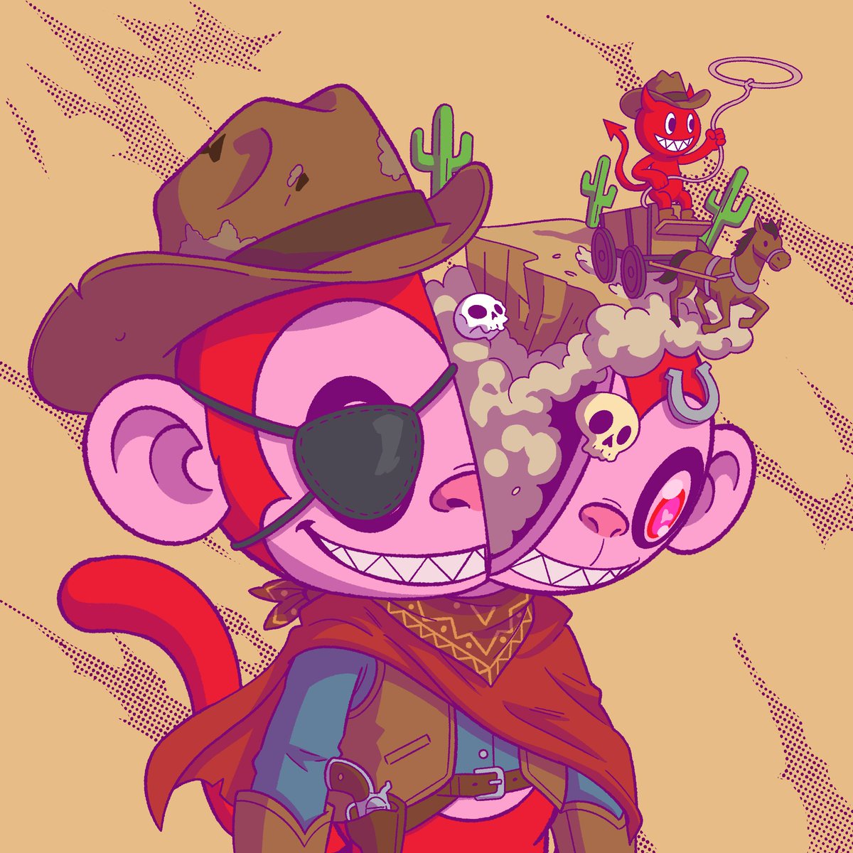 KludzNFT's tweet photo. Welcome to the Wild West. 

We got cowboys, desert heat, and straight-up devilish chaos cookin' inside these heads.

mint is dropping next week! Keep your eyes glued here for details soon.

Notif active🔔 https://t.co/6MzZtVGCTT