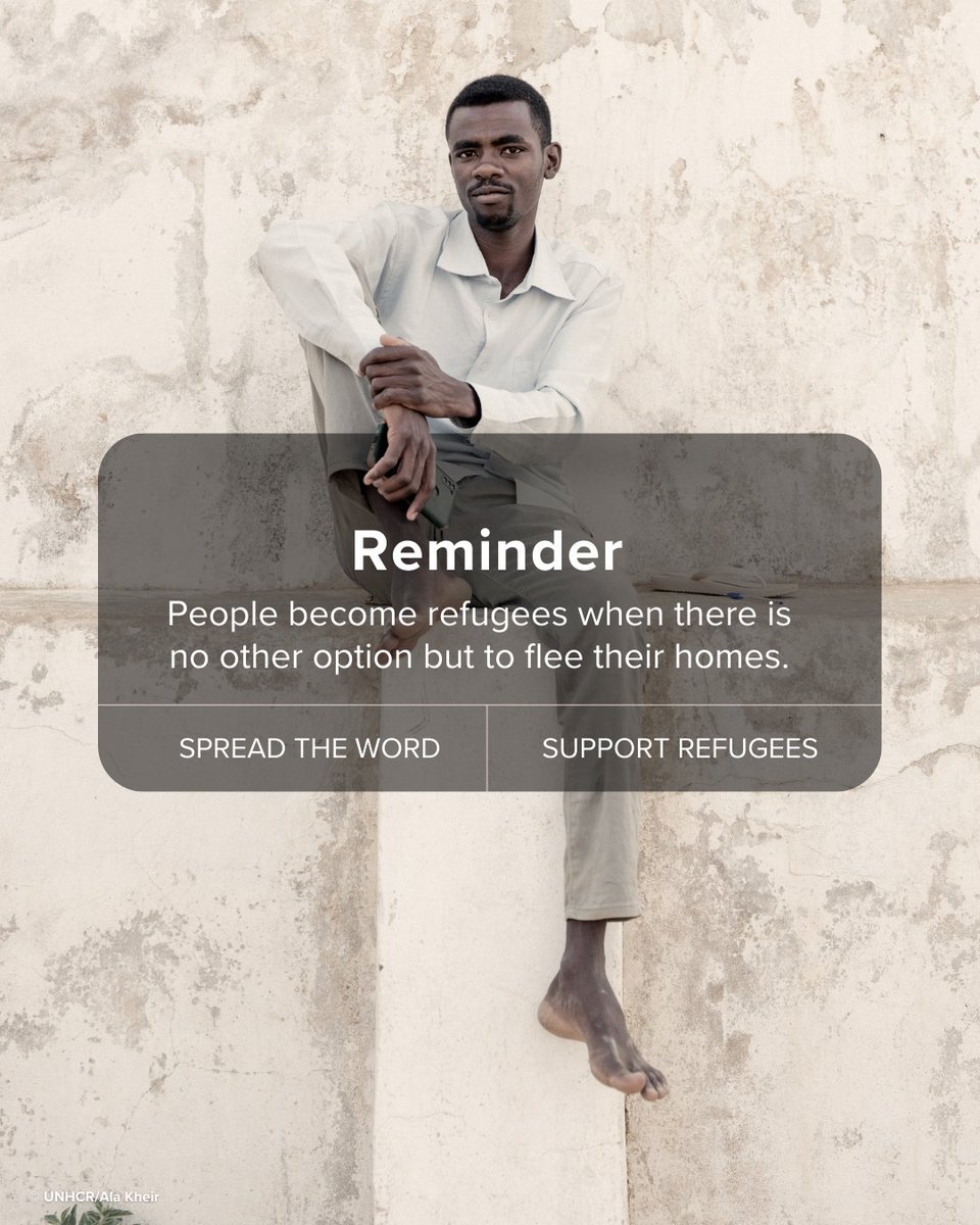 UNHCRuganda's tweet photo. Home is not something people walk away from lightly. 

When people become refugees, it’s because they had no other choice. 

Because staying is no longer safe. Show your solidarity with those forced to leave everything behind. https://t.co/pbcXxHuGDG
