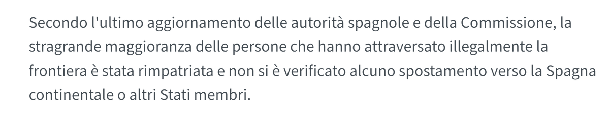 vitalbaa's tweet photo. Insomma, oggi l'Ue ha detto che 1) nessun migrante di Ceuta è entrato in Europa, 2) che valuterà se c'erano i presupposti per la sospensione di Schengen con la Spagna da parte dell'Italia, 3) che non vede legame tra la regolarizzazione dei migranti in Spagna e i fatti di Ceuta e, infine, 4) che i centri in Albania sono cosa diversa dagli hub di rimpatrio.

A posto così.