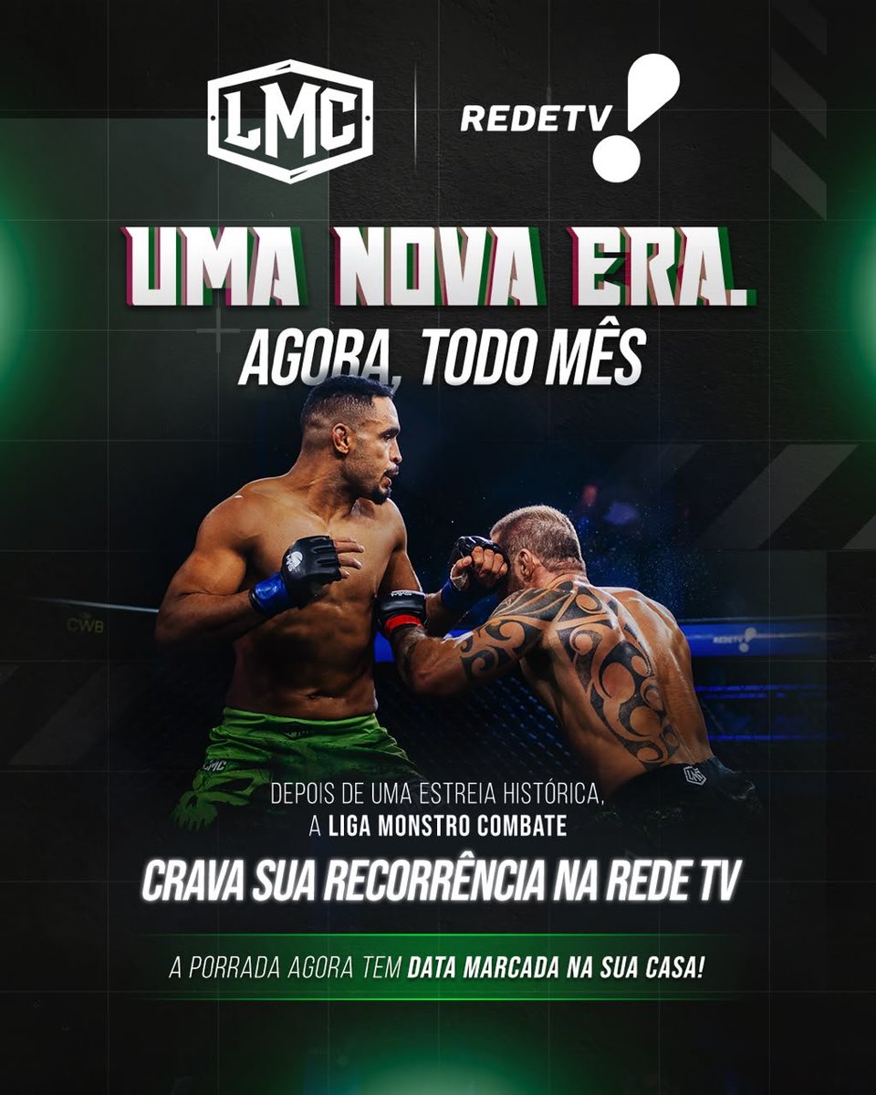 ligamonstroofc's tweet photo. A próxima edição já tem data marcada: #LMC 2, dia 28 de agosto, ao vivo na RedeTV!

A porrada agora tem encontro marcado todos os meses na sua casa. 👊🔥 https://t.co/ei1Lh9UZry