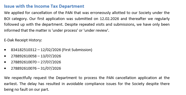 RitikKarotra2's tweet photo. @IncomeTaxIndia @nsitharaman @nsitharamanoffc @NSDL_Depository 
To, 
The Deputy Commissioner of Income Tax
Circle 41(2)(1), Mumbai

Despite repeated submissions and regular follow-ups since February 2026, our PAN cancellation remains pending https://t.co/6FqXzEpJLq