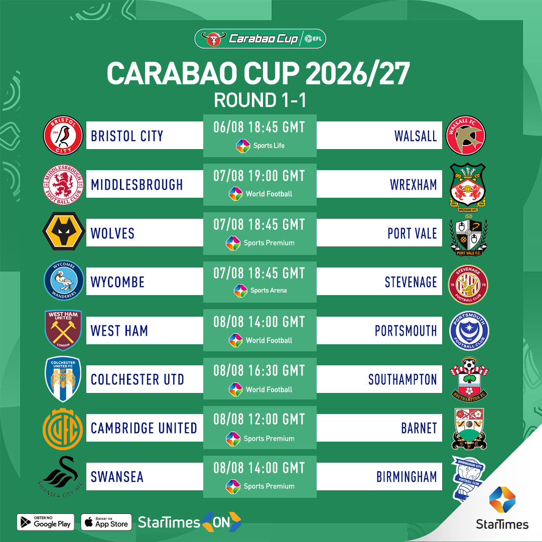 startimesghana's tweet photo. The wait is over, it's time for another thrilling chapter of knockout football! 

Catch all the drama, unforgettable moments, and must-watch action LIVE on StarTimes Sports channels as the Carabao Cup 2026/27 gets underway.

📺 Tune in, cheer on

#CarabaoCup #StarTimes #Football https://t.co/3gJbkY4f1V
