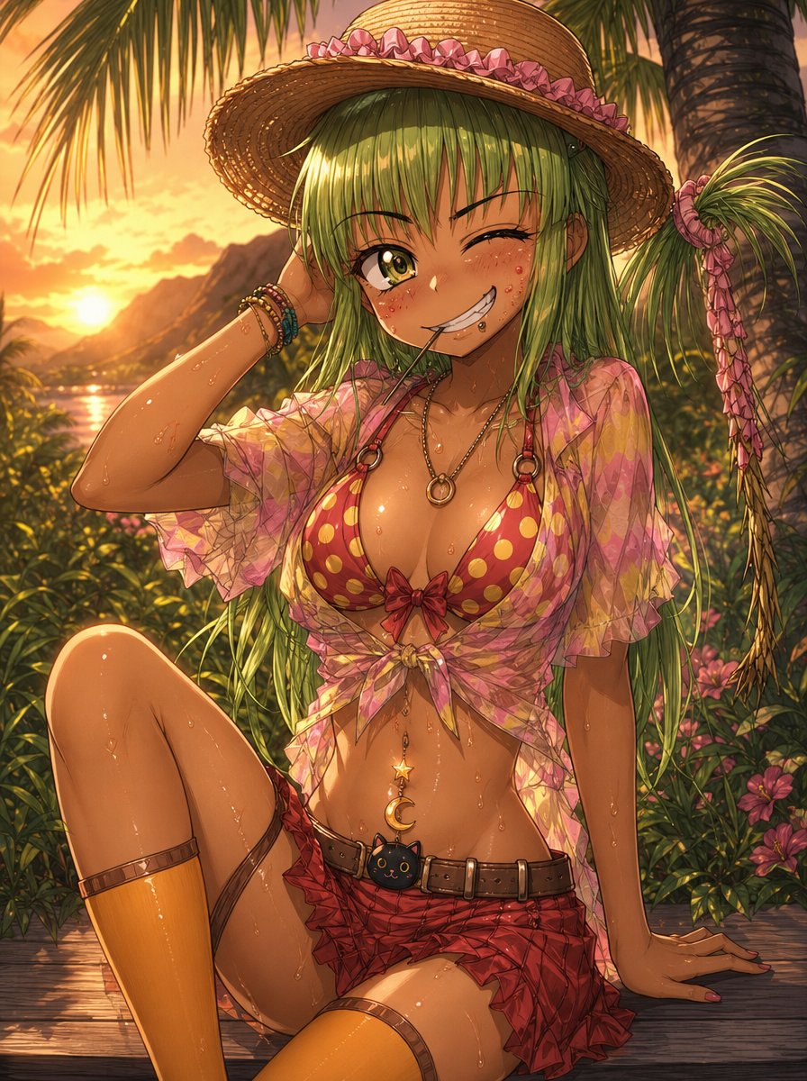 Kandansan213's tweet photo. 南国のワイルドな娘
黒瀬原仁海

先月奄美大島行ったときに
現地で描いたラフ原画から
作ってみたで

＃GTPImage2 #AIイラスト https://t.co/4QJbSLpMzF