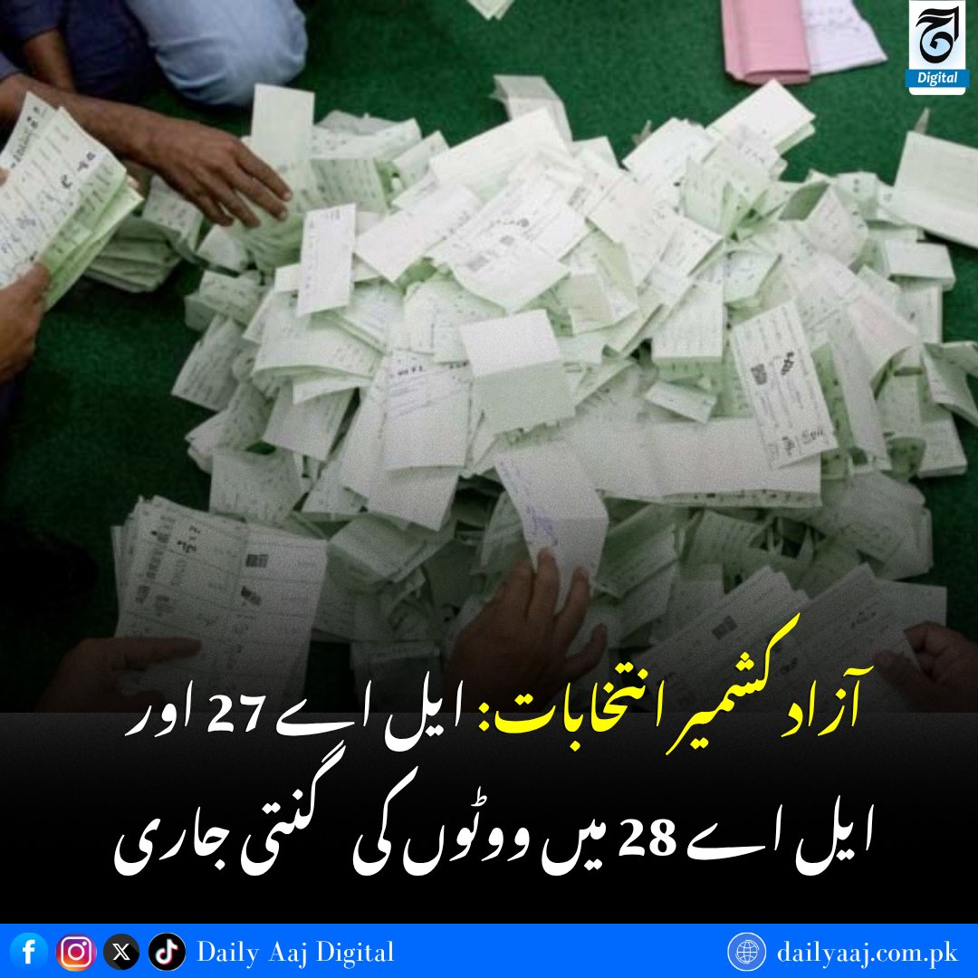 aajdigital's tweet photo. آزاد کشمیر انتخابات: ایل اے 27 اور ایل اے 28 میں ووٹوں کی گنتی جاری......
مزید جانئے:https://t.co/aA4ZLLndf8
#AzadKashmir #ElectionResults #Muzaffarabad #Polling #LA27 #LA28 #Election #BreakingNews #dailyaajdigital https://t.co/oMB9IJ0VSy