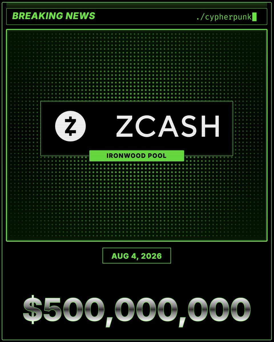 cypherpunk's tweet photo. BREAKING: the Ironwood shielded pool has crossed half a billion dollars. https://t.co/jnoLO9VYM0