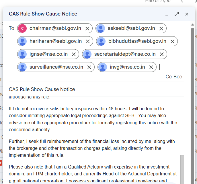 Blu_Dragon_YT's tweet photo. I have sent out a show cause notice to SEBI and NSE. I have given them 48 hours to respond.

At the same time, I am speaking to lawyers but yet to get a good one. Any good finance related lawyer in Mumbai reach out to me or please DM me the contact details https://t.co/hwZ1l8rzbH
