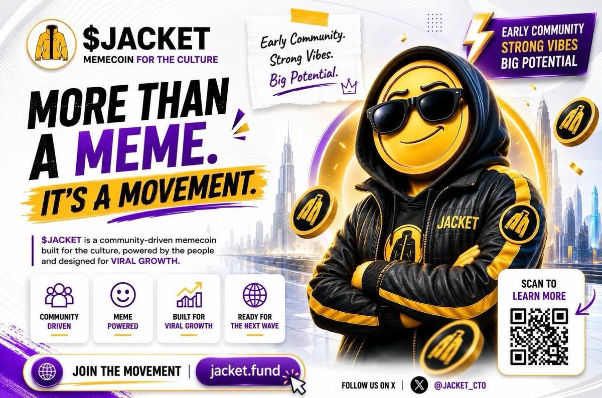 CryptoKrexxt's tweet photo. The biggest meme coins don’t start with everyone watching.

They start with a small group that sees the culture before the charts.

That’s why I’m keeping an eye on @JACKET_CTO.

Not because of overnight hype.

Because the community keeps showing up, the builders keep pushing, and the momentum feels organic.

In a market full of noise, attention is temporary.

Community is forever.

If you’re looking for meme projects with room to grow rather than ones that have already peaked, $JACKET deserves a spot on your radar.

Buy and HODL » https://t.co/QKS8gwo1Gd

Ca: 0x57aedac0ccaafdec0ec62fc4fbfd8252735affff

Sometimes the best plays are the ones the timeline hasn’t fully discovered yet.