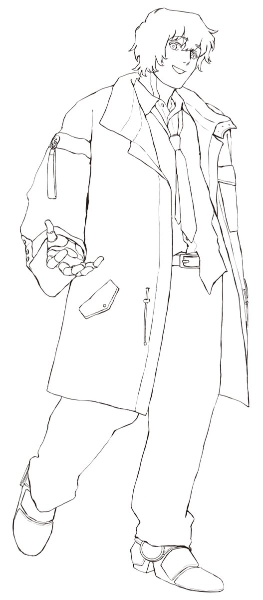 muchouseibun's tweet photo. よいこのぬりえ(探索者立ち絵編①)　今ならこれから動かす探索者の線画もあるよ　ちなみにVOID探索者くんの制服？にはバッジがあるけど線画はないよ https://t.co/vAAFan80HF