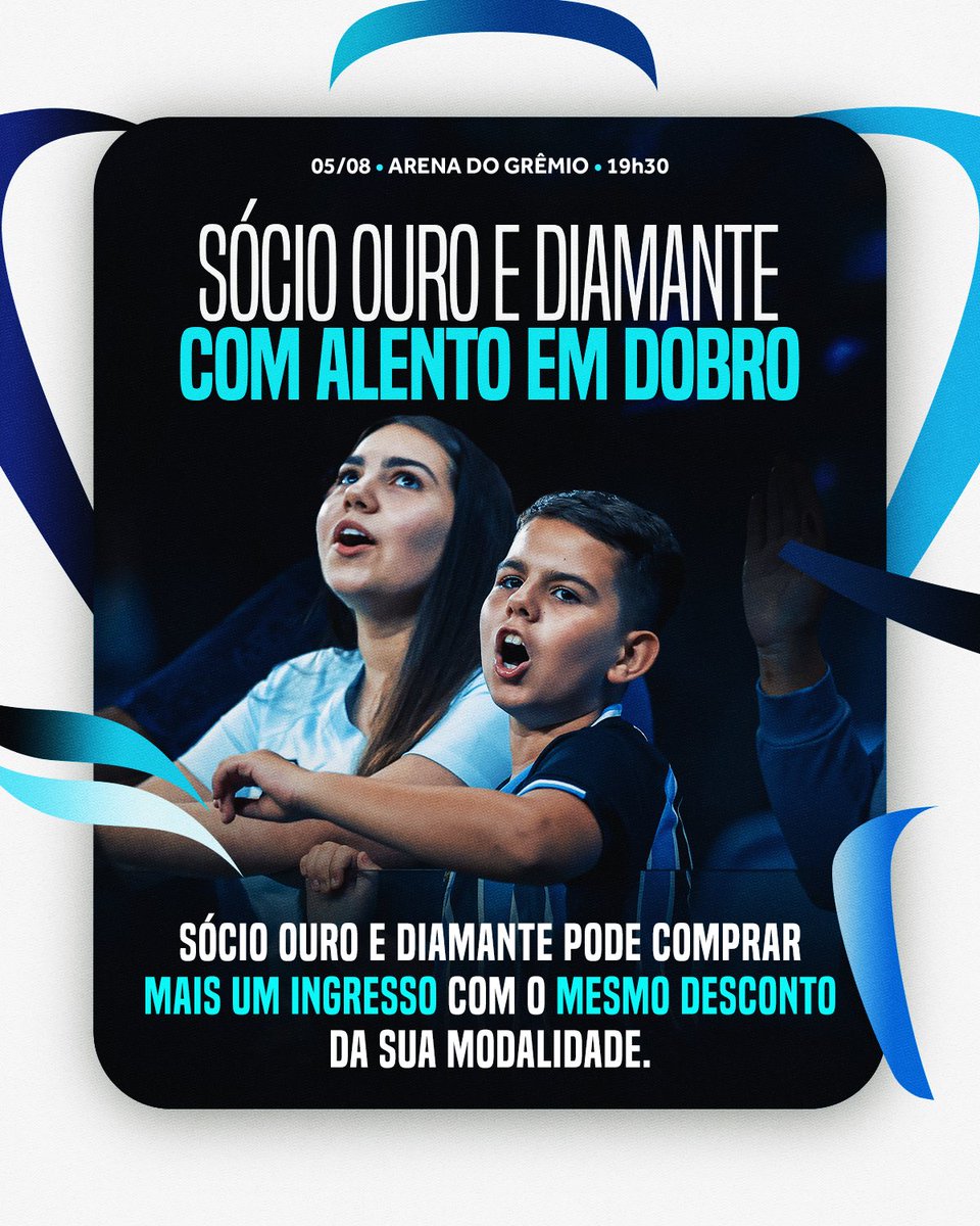 Gremio's tweet photo. JUNTOS PELA CLASSIFICAÇÃO 🇪🇪💙 Tricolor, te liga nas promoções que preparamos para a quarta-feira de #CopaDoBrasil2026. Queremos ver todo mundo na nossa casa para esta noite de decisão!
   
👉🏾 Gramado Sul e Arquibancada Norte a partir de R$20; 
👉🏾 Sócio Cadeira ou Arquibancada pode resgatar 1 ingresso para um acompanhante; 
👉🏾 Sócios Ouro e Diamante podem adquirir mais um ingresso com o desconto da sua modalidade.

🎫 Te esperamos na Arena! Separa teu manto, teu trapo e vem para o alento: https://t.co/E6eQQQNsTZ

#GRExMFC
