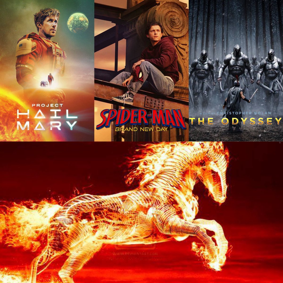 CorrecaminosMi1's tweet photo. Tres películas que, aunque completamente diferentes, tienen algo en común: nos hicieron recordar por qué amamos la experiencia de ir al cine.

Project Hail Mary :
nos llevó a mirar las estrellas con esperanza. 

La Odisea :
convirtió un relato legendario en un espectáculo épico. 

Spider-Man: Brand New Day demostró que los héroes todavía tienen el poder de emocionarnos y unir a millones de personas.

Tres historias. Tres géneros. Tres experiencias que han convertido este año en uno de los más memorables para el cine.

#SpiderManBrandNewDay 
#TheOdyssey