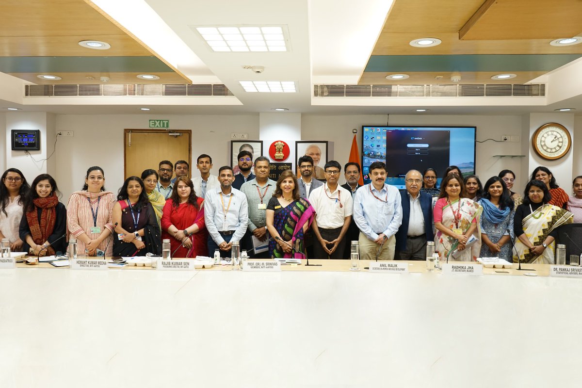 NITIAayog's tweet photo. NITI Aayog convened a high-level Roundtable on "Reimagining ICDS for the Future", chaired by Dr. M. Srinivas, Member, NITI Aayog.

The Roundtable brought together Shri Anil Malik, Secretary, Ministry of Women and Child Development; senior officials from the Ministry; and experts from government, academia, international organisations, and civil society to deliberate on strengthening the Integrated Child Development Services (ICDS) to meet India's evolving needs.

The discussions focused on transforming Anganwadi Centres into integrated hubs for early childhood development and women-led development, strengthening nutrition services, improving urban service delivery, empowering the frontline workforce, leveraging technology and convergence, and deepening community participation. The deliberations reaffirmed a shared commitment to building a future-ready ICDS that supports the vision of Viksit Bharat by 2047.

#ICDS #EarlyChildhoodDevelopment

@PMOIndia @narendramodi @Rao_InderjitS @MIB_India @PIB_India @DDNewslive @ashoklahiribjp