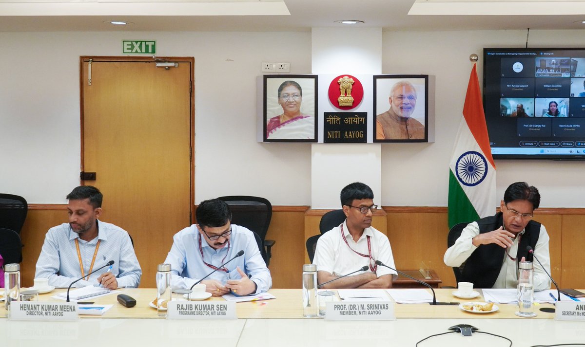 NITIAayog's tweet photo. NITI Aayog convened a high-level Roundtable on "Reimagining ICDS for the Future", chaired by Dr. M. Srinivas, Member, NITI Aayog.

The Roundtable brought together Shri Anil Malik, Secretary, Ministry of Women and Child Development; senior officials from the Ministry; and experts from government, academia, international organisations, and civil society to deliberate on strengthening the Integrated Child Development Services (ICDS) to meet India's evolving needs.

The discussions focused on transforming Anganwadi Centres into integrated hubs for early childhood development and women-led development, strengthening nutrition services, improving urban service delivery, empowering the frontline workforce, leveraging technology and convergence, and deepening community participation. The deliberations reaffirmed a shared commitment to building a future-ready ICDS that supports the vision of Viksit Bharat by 2047.

#ICDS #EarlyChildhoodDevelopment

@PMOIndia @narendramodi @Rao_InderjitS @MIB_India @PIB_India @DDNewslive @ashoklahiribjp