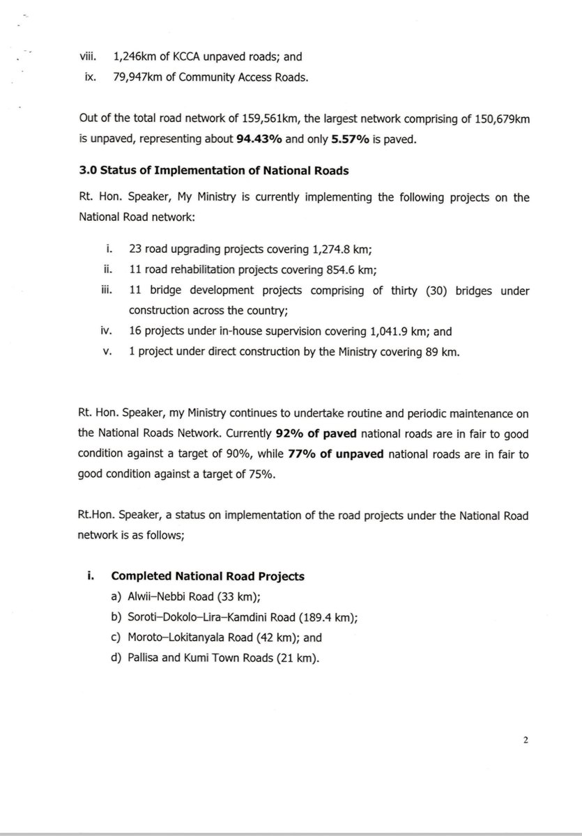 Parliament_Ug's tweet photo. Status of the implementation of national roads. #PlenaryUg https://t.co/zMgnaghuHO