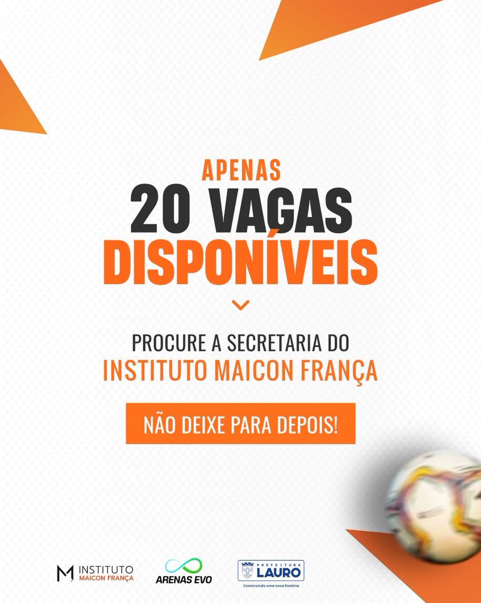 instmaiconfr's tweet photo. ⚽ O sonho de uma criança começa com uma oportunidade.

O Instituto Maicon França abre inscrições para a escolinha gratuita de futebol nas Arenas Evo, no Parque Shopping Bahia. Formação, disciplina e oportunidades através do esporte. https://t.co/AqdULVtK00