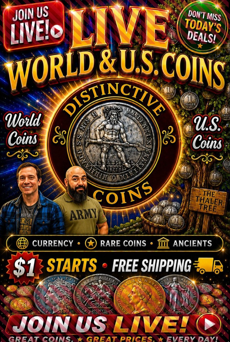 DistinctiveCoin's tweet photo. Distinctive Coins U.S. & World Coin & Currency Show Today! 8:00am - 12:00pm CST
https://t.co/9HqMo3m8MV
Join Distinctive Coins Live! Explore world & U.S. Coins, rare currency, and collectibles. Bid, buy, and discover the treasures with fellow collectors in real time. FREE SHIPPING!!