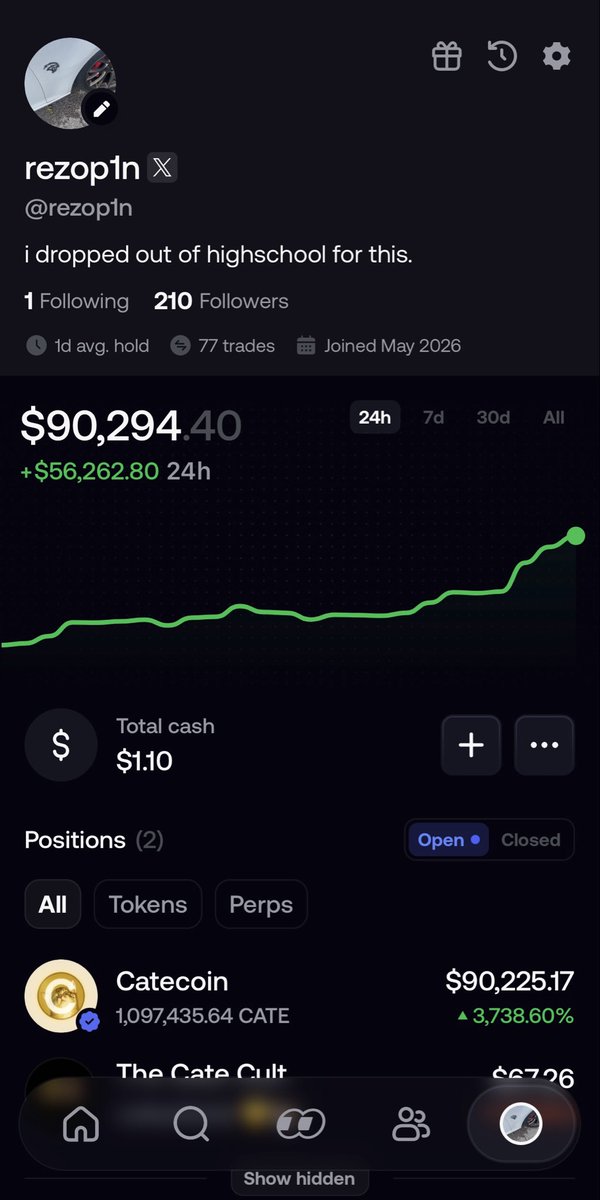 rezop1n's tweet photo. I WILL NEVER GIVE UP ON $CATE 💘💘
The Story on $CATE coin on FOMO •••••••

As you can see I was once up $93k all profit on $CATE, I had noticed the purchase from the goat himself so I put $500 $CATE @ $107k MC. 

I keep my 10 toes on the coin and 7 days later shot up too $93k, $CATE coin was doing crazy numbers until yesterday the downfall…

29 Wallets of $CATE had all sold at once , But this makes no sense why would anybody do something like this? 

At the same time the $CATE official X account had been spammed reported and ban.

They’re saying this was a coordinated attack, what do y’all think about this?