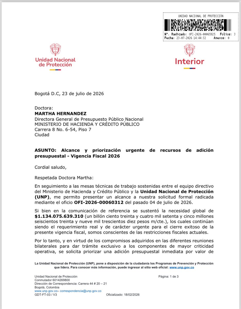 Danielbricen's tweet photo. La UNP de Petro está desesperada pidiéndole $200.000.000.000 al ministerio de hacienda para dejar amarrados cientos de funcionarios y escoltas en provisionalidad.

Los sindicatos de la entidad denuncian que son ex miembros del M-19 y ex guerrilleros.

Esto es muy grave https://t.co/di6y3mj0JB
