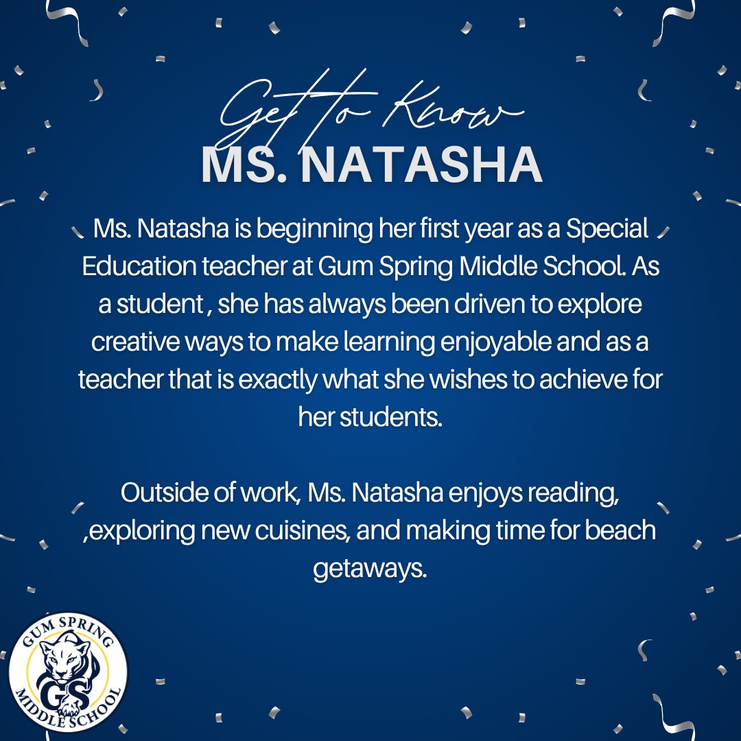 GumSpring_LCPS's tweet photo. 🎉 Join us in welcoming Amina Natasha to Gum Spring Middle School for the 2026–2027 school year! ✨ Here’s to a year full of growth, teamwork, and unforgettable experiences! 💙💛 #MountainLionFam #ROARasONE https://t.co/s9vGafApvg