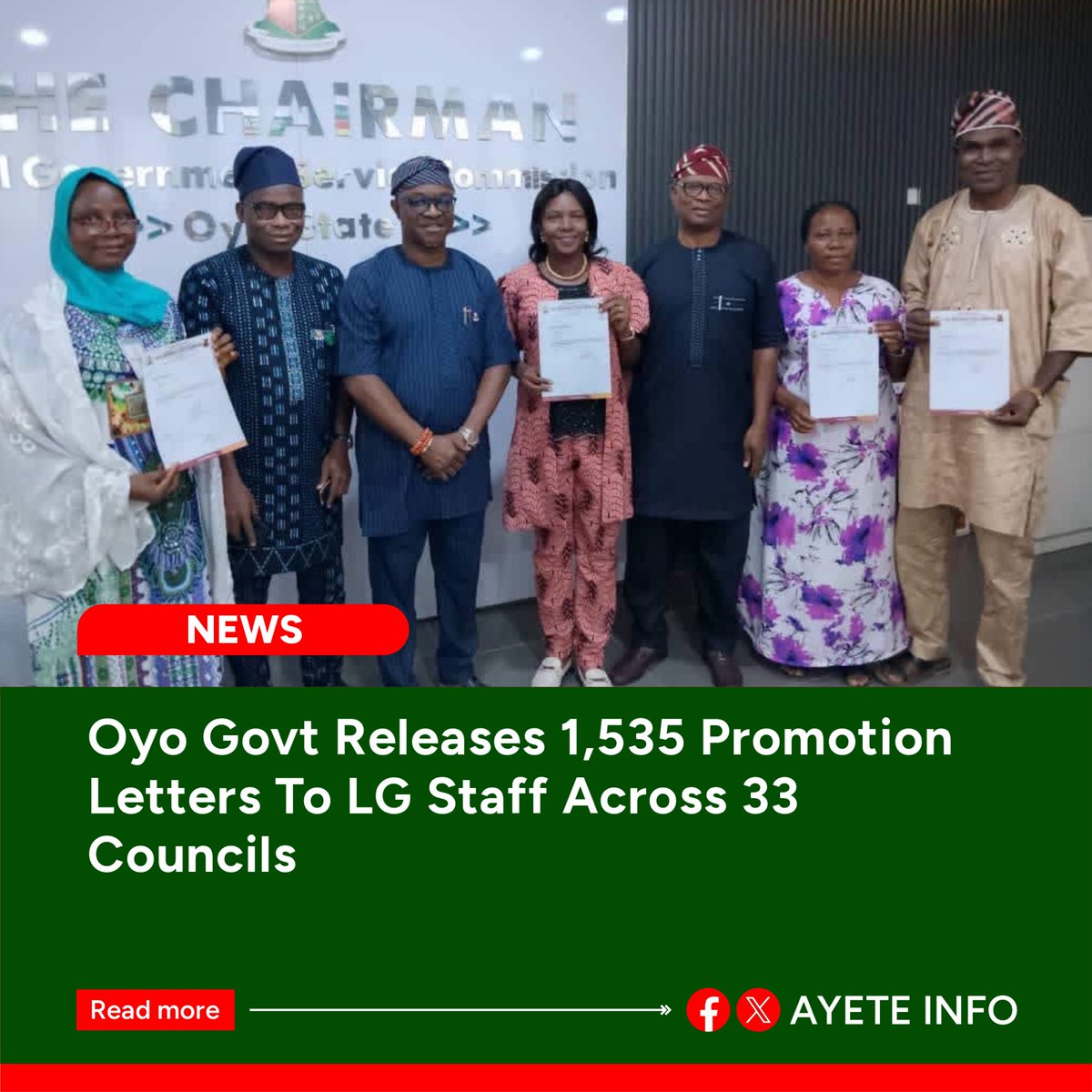 AyeteInfo's tweet photo. Oyo Govt Releases 1,535 Promotion Letters To LG Staff Across 33 Councils

Read more: https://t.co/J9NBUktwMn https://t.co/0xvie3NrC9