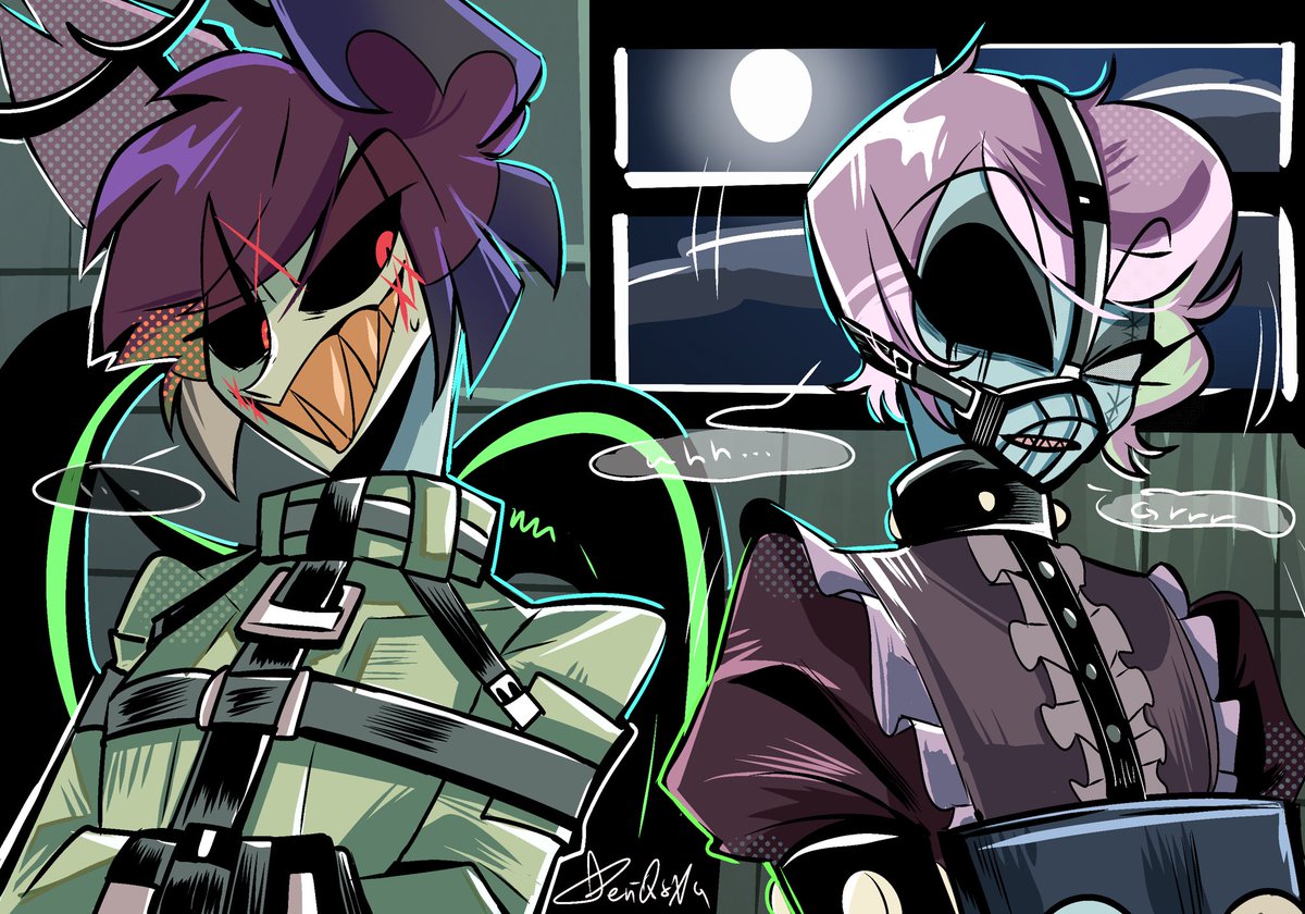 PeriQ5XG's tweet photo. “Cellmate”
Rosie is a zombie!🧟 
#radiorose #HazbinHotel #HazbinHotelAlastor #HazbinHotelRosie https://t.co/fDxE9AbHGz