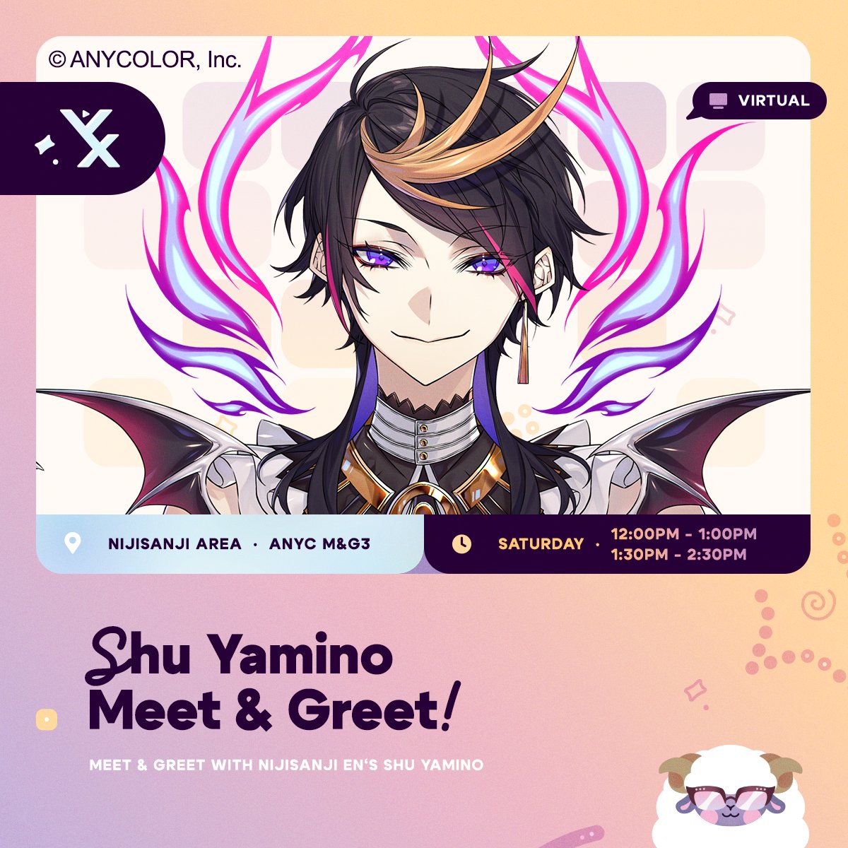 Vtuber_Expo's tweet photo. [Meet & Greet Announcement]

eeeyyyy what is up Yaminions! 👟☯️

Can we get some tech shu-pport pls? The banana man himself, Shu Yamino (@shu_yamino) is bringing big deez energy to his VeXpo 2026 Meet & Greet! 

Tickets are allocated via lottery on Concat, and YOU can PIECE together any missing info by watching the VeXpo Update VOD. Be sure to waddle over to our socials afterwards for future updates!

#VeXpo2026