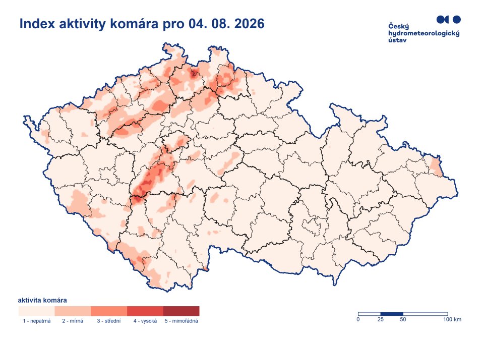 CHMUCHMI's tweet photo. 🟢 Počasí a živá příroda 04_08_2026

🌼 Léto je v plném proudu a příroda se nese ve znamení stále pokračujících žní a dozrávání plodů. Kvetou vrbky a třezalky, dozrávají bezy a jeřabiny, probíhají otavoseče.

🌿🔥 Vývoj vegetace je na většině území mírně zrychlený ve srovnání s normálem 1991–2020. Normální vývoj vegetace pozorujeme roztroušeně napříč republikou, častěji ve vyšších polohách a na severu a východě území. Sucho negativně ovlivňuje vegetaci, způsobuje předčasné žloutnutí a zasychání listů, omezuje vývoj plodů a vede k jejich předčasnému usychání a opadu.

🤧 Dominantním alergenem je pelyněk, pyl trav a jitrocele postupně ubývá. Ve vzduchu je přítomen také pyl rostlin z čeledi merlíkovitých (lebedy a merlíku), kukuřice a kopřivy.
Pylový semafor aktuálně signalizuje na většině našeho území střední pylovou zátěž. V následujících dnech bude postupně pylová zátěž klesat.

🦟 Aktivita komárů je na většině území nepatrná, pouze místy v Polabí, ve středních a jižních Čechách mírná až střední. V nejbližších dnech se aktivita komárů bude zvyšovat.

🕷️ Aktivita klíšťat je na většině území Čech střední a na Moravě mírná. Po návratu z přírody se důkladně prohlédněte a nezapomeňte ani na své čtyřnohé parťáky.

🪳 Rojení lýkožrouta smrkového pokračuje, téměř na celém území probíhá rojení do stínu. Aktuálně sledujeme vývoj jeho druhé generace.

⚠️ Vzhledem k panujícím velmi vysokým teplotám a suchu je vydána výstraha na nebezpečí vzniku požárů.

👀 Mapy a užitečné informace: https://t.co/jq4YeWVS7u