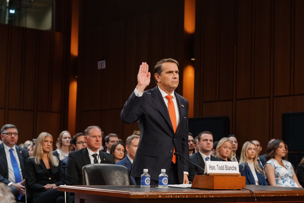 SenJudiciaryGOP's tweet photo. JUST IN: The Senate Judiciary Committee favorably reported @DAGToddBlanche’s nomination for Attorney General. ⚖️

The full Senate will soon vote on his nomination. https://t.co/RaeOk0SS6a