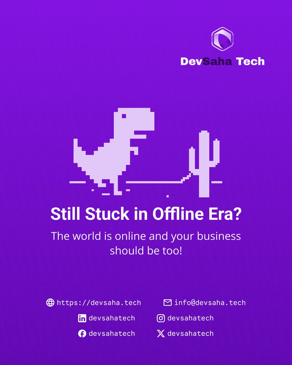 devsahatech's tweet photo. Playing the offline game in an online world? 🦖

Don't let your business get left behind. At DevSaha Tech, we build fast, scalable websites and custom software to elevate your brand.

It’s time to get connected!

🌐 https://t.co/Mwoy3hh9XY
📧 info@devsaha.tech

#DevSahaTech https://t.co/BZPagjf5r0
