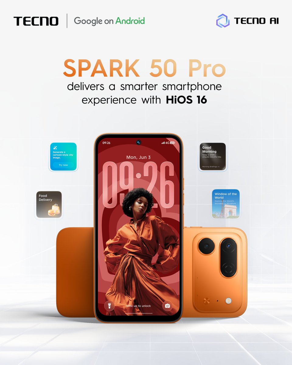 TecnoMobileGH's tweet photo. With HiOS 16 on the new TECNO SPARK 50 PRO, every day feels smoother, smarter and more connected to you. Stay up to date with SPARK 50 PRO. https://t.co/xCyGwFOShr