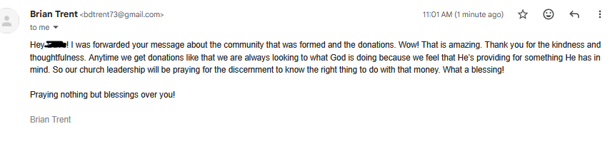 findtinyjesus's tweet photo. Pastor Brian Trent from Lighthouse church has just emailed me this. Wow. I am so grateful to be able to do something so special with the help of you all. This space can truly be amazing if you focus on the bigger picture.

God bless you all. Jesus Loves You.

solana:6fEaYuzirTMXFnFo7dGKHJs8wWVFPdh1bfZL9oRPpump