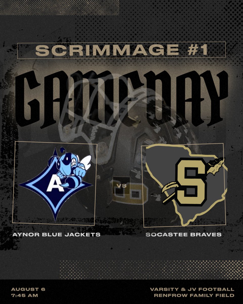 SocasteeFB's tweet photo. Wake up early and come out to see the first preview of the 2026 season. Scrimmage #1 is Thursday morning at home against Aynor HS @ 7:45am. This is for both JV &amp; Varsity. Free admission for all! #GoldBlooded https://t.co/Dfw0fQJYfz
