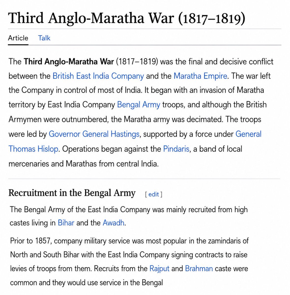 itisatom's tweet photo. Never understood how parathas kang this much on looks &amp; being some Martial Qaum

When in Second-Third Anglo Maratha War, Brit Bengal Army even after being lesser in number defeated the parathas and the Bengal Army comprised UC Brahman/Rajput soldiers of Awadh-Bihar https://t.co/u38LnNlugq