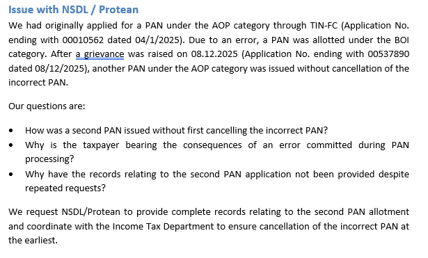 RitikKarotra2's tweet photo. @IncomeTaxIndia @nsitharaman @nsitharamanoffc @NSDL_Depository 
To, 
The Deputy Commissioner of Income Tax
Circle 41(2)(1), Mumbai

Despite repeated submissions and regular follow-ups since February 2026, our PAN cancellation remains pending https://t.co/6FqXzEpJLq