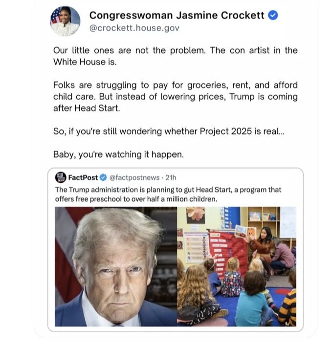 Suzierizzo1's tweet photo. Everything that Trump has done is in Project 2025 and he lied to his followers and swore he knew nothing about it when he obviously did and now he’s going after the HeadStart program. https://t.co/hPEo9JaCdm