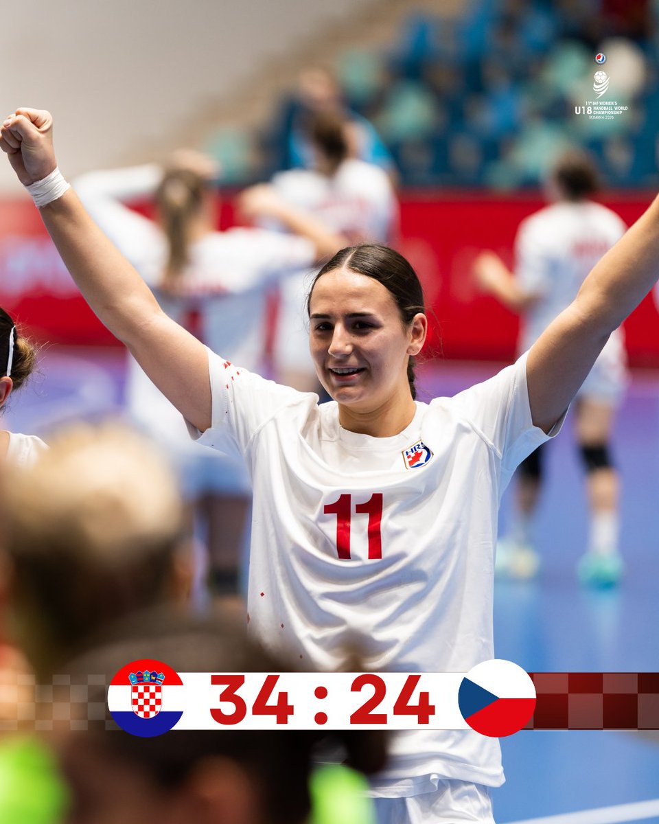 HRS_CHF's tweet photo. 🇭🇷 | 𝐌𝐥𝐚đ𝐞 𝐣𝐮𝐧𝐢𝐨𝐫𝐤𝐞 | 
Naše mlađe juniorke uvjerljivo su svladale Češku 34:24!

Tom pobjedom osvojile su prvo mjesto u skupini President Cupa i izborile nastavak borbe za 17. mjesto na Svjetskom prvenstvu. 💪

Bravo cure! 🫶

#crohandball https://t.co/Vlc04Nb12d