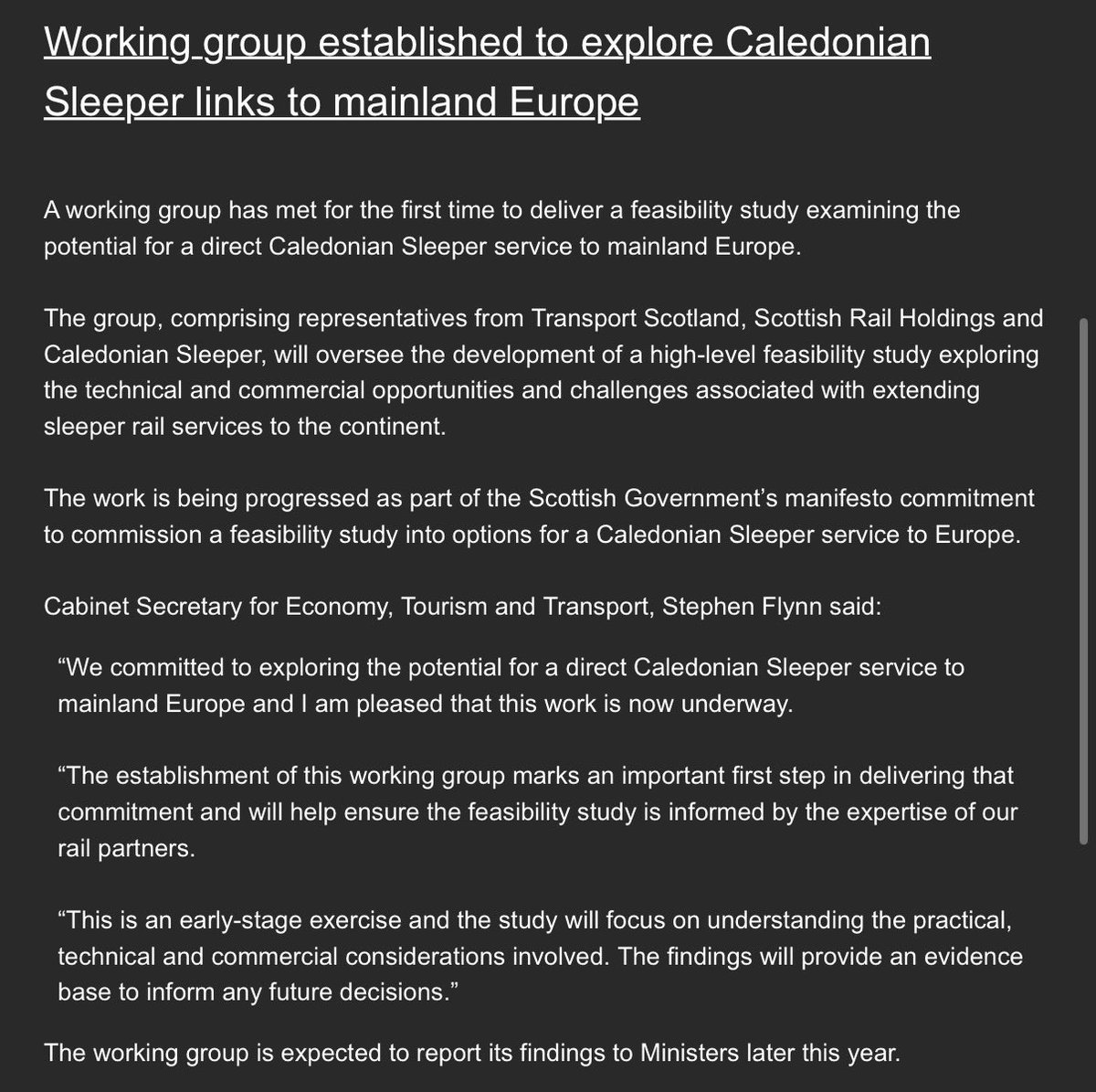 Clinnick1's tweet photo. A working group has been established to examine the feasibility of @CalSleeper running direct to mainland Europe. https://t.co/1rfP8Or6Pb
