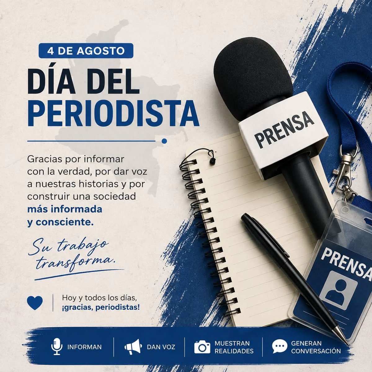 ConcejalTaborda's tweet photo. 📰🇨🇴 Hoy conmemoramos el #DíaDelPeriodistaYComunicador, en homenaje a Antonio Nariño y a la libertad de expresión. 🕊️📖

Mi reconocimiento a quienes, con ética 🤝, responsabilidad 📷✍️ y compromiso ❤️, informan, investigan y dan voz a la verdad. Gracias por conectar, inspirar y transformar a Colombia. 🌎💙

¡Feliz día! 👏🎉🖋️