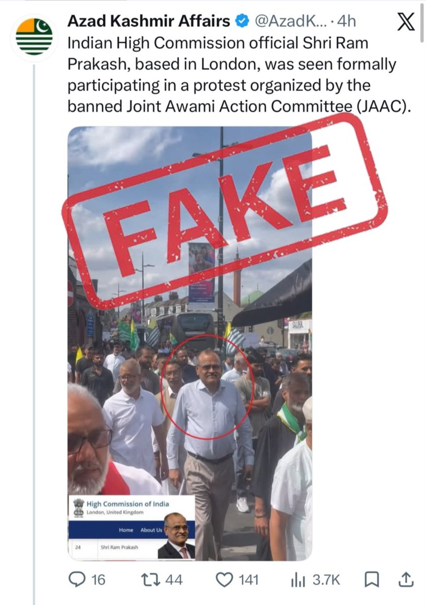 Kashmirfactlens's tweet photo. 🚨 FAKE ALERT 🚨
Beware of #Pakisatan backed malicious AI-generated content being circulated on social media.
As the anniversary of the abrogation of #Article370 approaches tomorrow, social media is once again being flooded with fake news and disinformation originating from across the border.
Verify before you share.
Don't fall for propaganda.