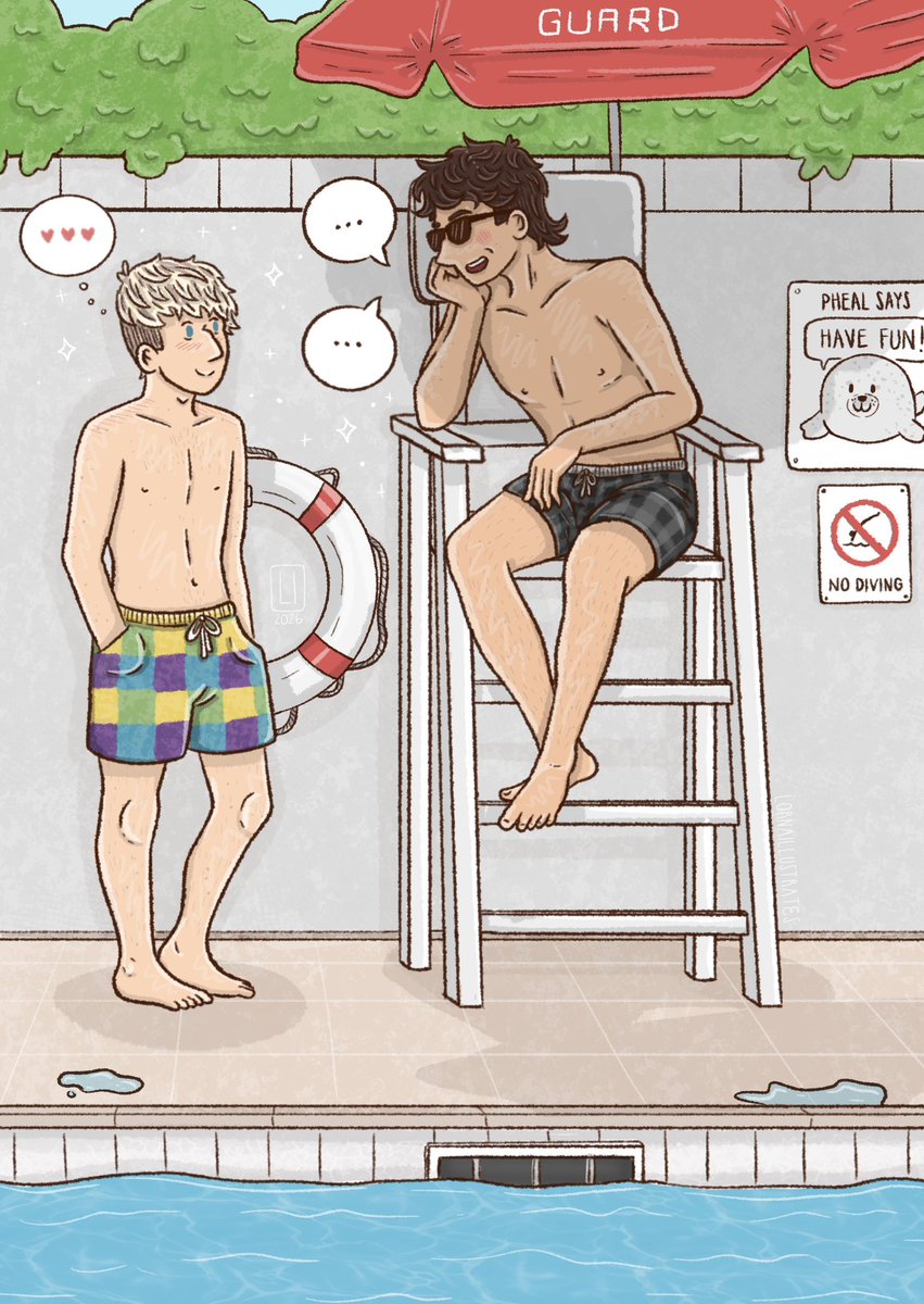 lornadraws's tweet photo. flirting with the hot lifeguard 🛟💕

day two of #phanaugust26 beach/pool 🩵 #phanart https://t.co/9U8qEnwvEJ