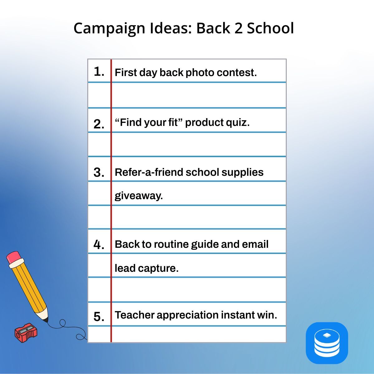 ShortStackLab's tweet photo. August = back-to-planning season for marketers.

5 campaign ideas to launch before Labor Day:
1. First-day-back photo contest
2. Product-fit quiz
3. Refer-a-friend discount
4. Back-to-routine guide
5. Teacher appreciation instant-win

Templates: https://t.co/MCv2NPHQzW https://t.co/NMsOuaEhWh